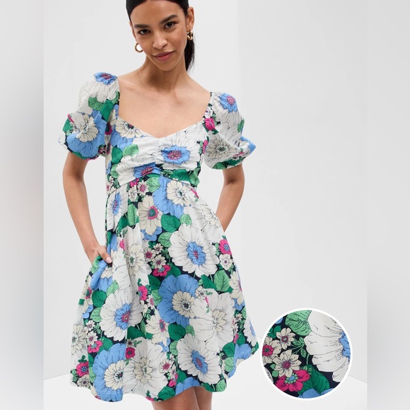 Floral puff sleeve mini dress - Picture 1 of 7